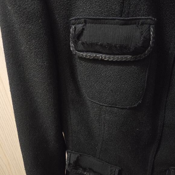 T Tahari Womens Wool Chain Snap Button Down Jacket Petite Black 4 Pocket Detail - Picture 5 of 7